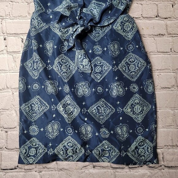 Evan Picone 100% Silk Blue Geometric Print Cutout Middle Collared Dress Size 10 - Picture 3 of 15